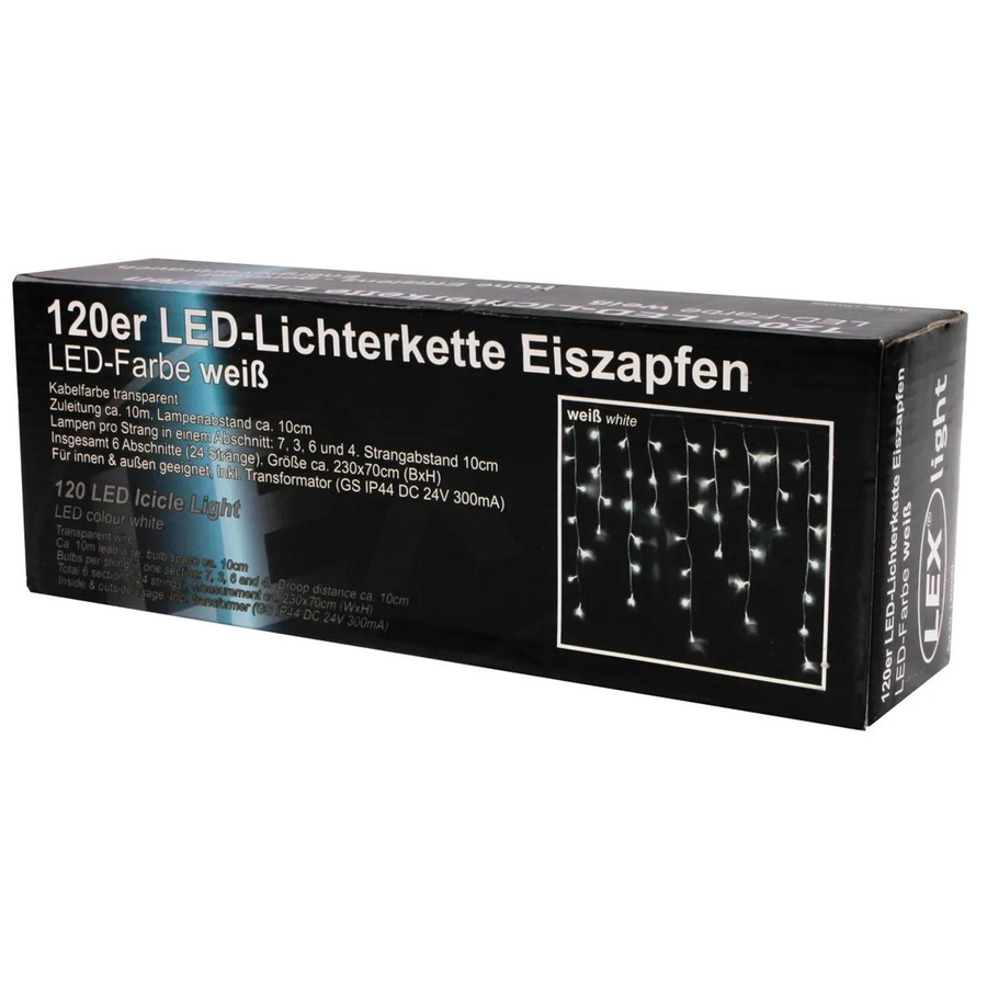 Lex LED Eiszapfen Lichtervorhang mit 120 Lichtern in Weiß für Außen und Innen - Bild 2