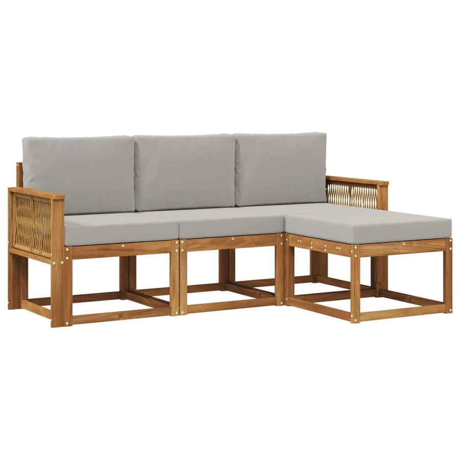 vidaXL Outdoor-Sofagarnitur aus Akazienholz mit Polsterkissen in Grau und Natur - Bild 2