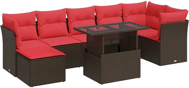 vidaXL 8-teilige Garten-Sofagarnitur aus braunem Poly-Rattan und Akazie mit Kissen - Bild 1