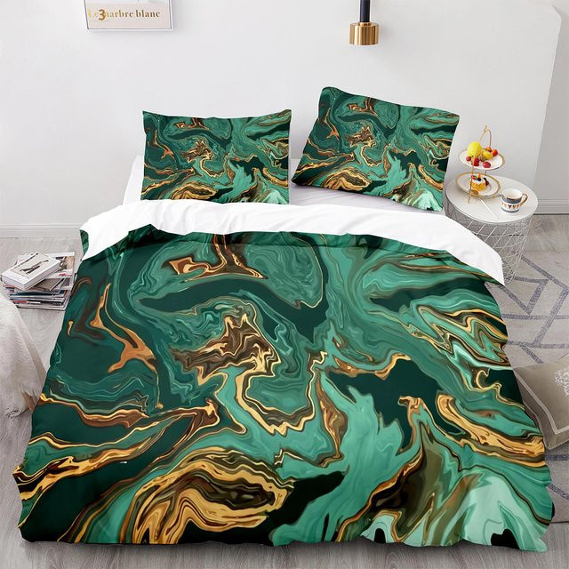Bettwäsche-Set Binchi Outdoor Product mit abstraktem Marmormuster in Weiß, Gold und Grün, Material Polyester, B/H: 240 x 220 cm - Bild 1