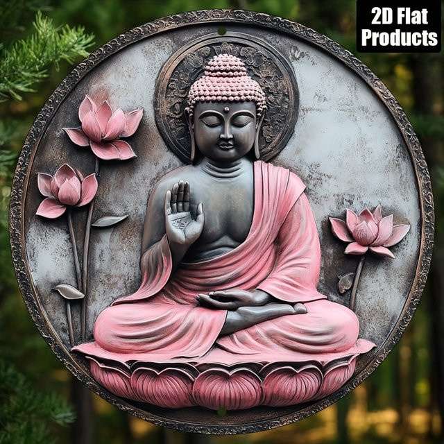 HELLOYOUNG Buddha Metall-Wandkunst aus Eisen zur Meditation, Durchmesser: 20 cm - Bild 1
