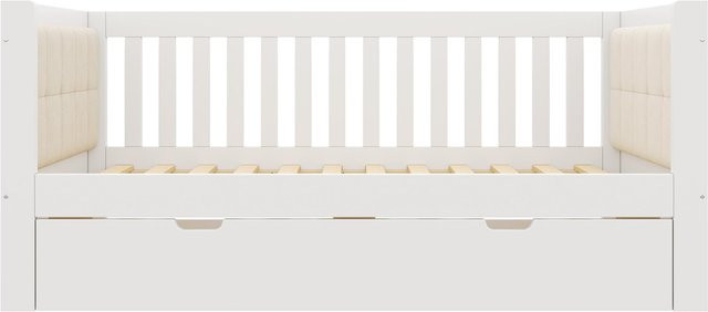 AB Store Tagesbett mit Ausziehbett und Schubladen in Weiß, platzsparendes Sofa- und Gästebett aus Massivholz, B/T/H: 201 x 95 x 74 cm, passend für Matratzen 90 x 190 cm - Bild 1
