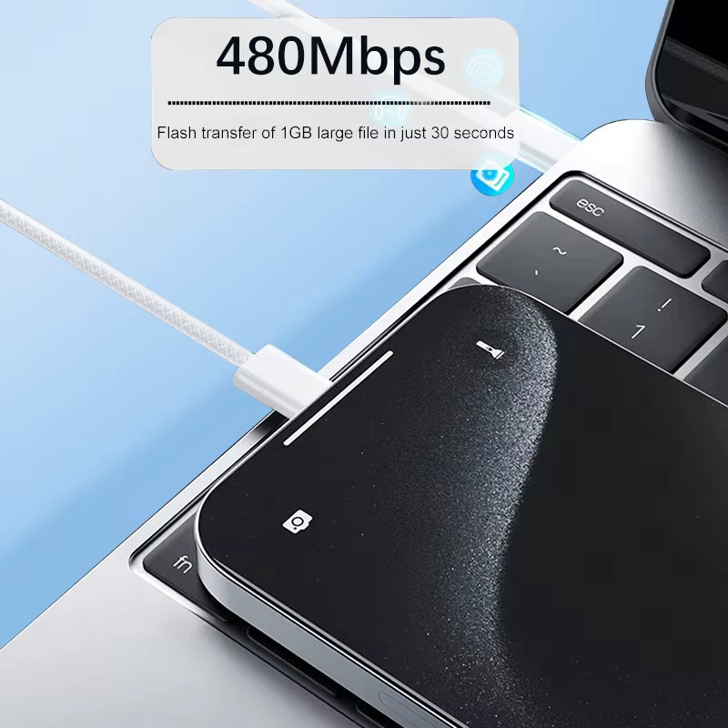 Keai USB-C auf USB-C Schnellladekabel 60 W mit Textilgeflecht in Weiß für Apple iPhone 15 16 17 Pro Max und andere USB-C Geräte - Bild 3