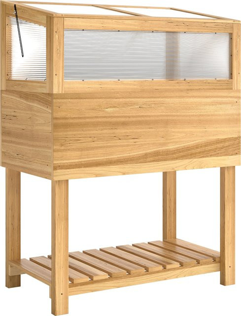 Aosom Outsunny Hochbeet mit Frühbeetaufsatz aus Tannenholz in Naturholz, ergonomischer Pflanzkasten mit aufklappbarer Abdeckung und Vliesstoff, B/T/H: 80 x 45 x 108,5 cm - Bild 1