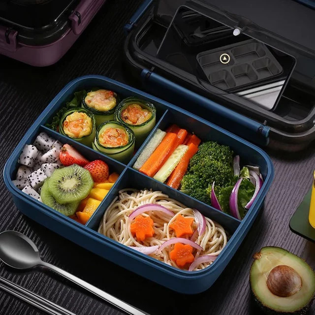 JANKNG Bento Box Lunch Box mit Besteck, mikrowellengeeignet, auslaufsicher und BPA-frei, in Rot oder Blau - Bild 1