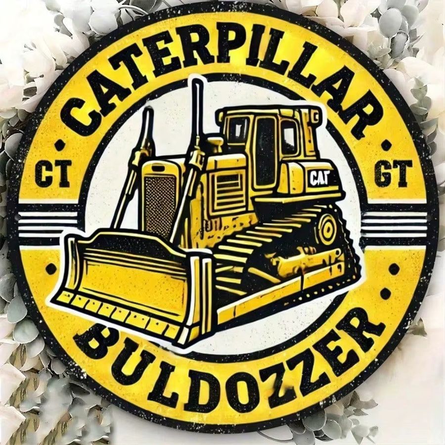 Caterpillar Bulldozer Vintage Metallschild rund in Gelb für deine Wanddekoration in Garage oder Bar - Bild 5