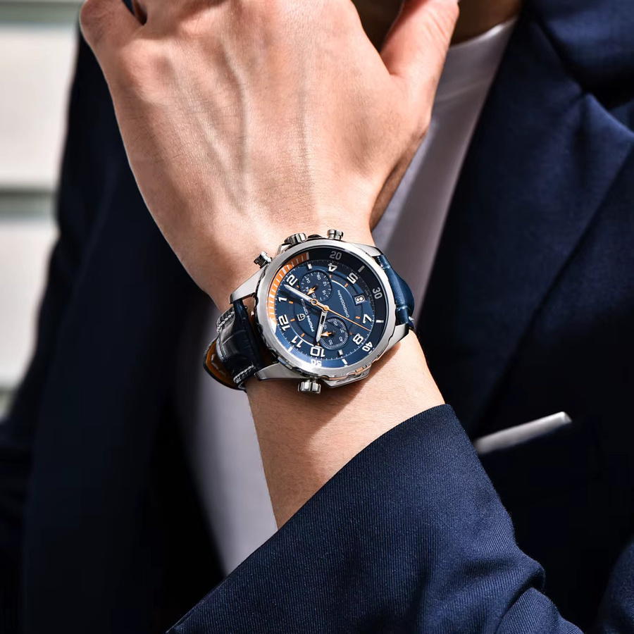 PAGANI DESIGN Chronograph, Quarz, Edelstahl, Saphirglas, Leder, Herren, Grün - Bild 2