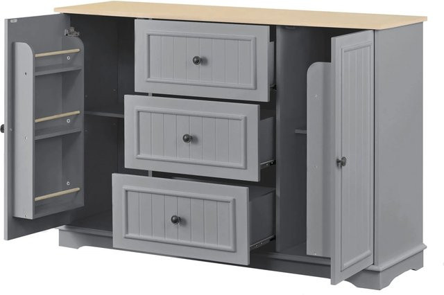 okwish Sideboard mit Schubladen und Türen in Grau für Esszimmer und Wohnzimmer, B/T/H: 126 x 40 x 86 cm - Bild 1