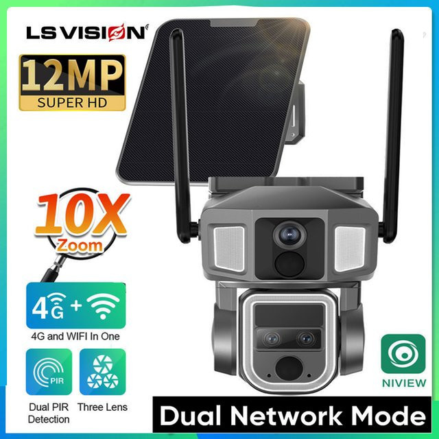 Ls vision 2 in 1 Solar Überwachungskamera Outdoor mit 4G und WiFi, 6K Dual Screen, 10x Zoom, Dual PIR und Auto Tracking, wasserdichte drahtlose CCTV Kamera - Bild 1