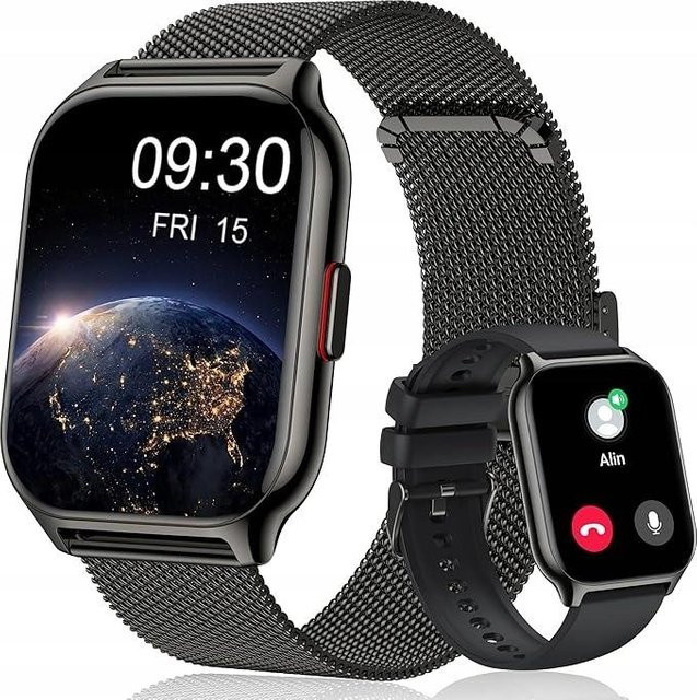 Popglory P66 Smartwatch für Damen in Schwarz mit 2 Armbändern, Bluetooth Calling und wasserfestem Design - Bild 1