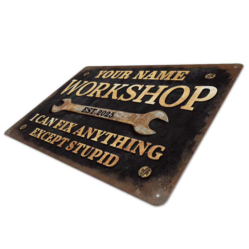 Personalisiertes Vintage-Workschild aus Metall in Schwarz, industrielles Retro-Wandkunst-Dekor für Garage und Männerhöhle - Bild 5