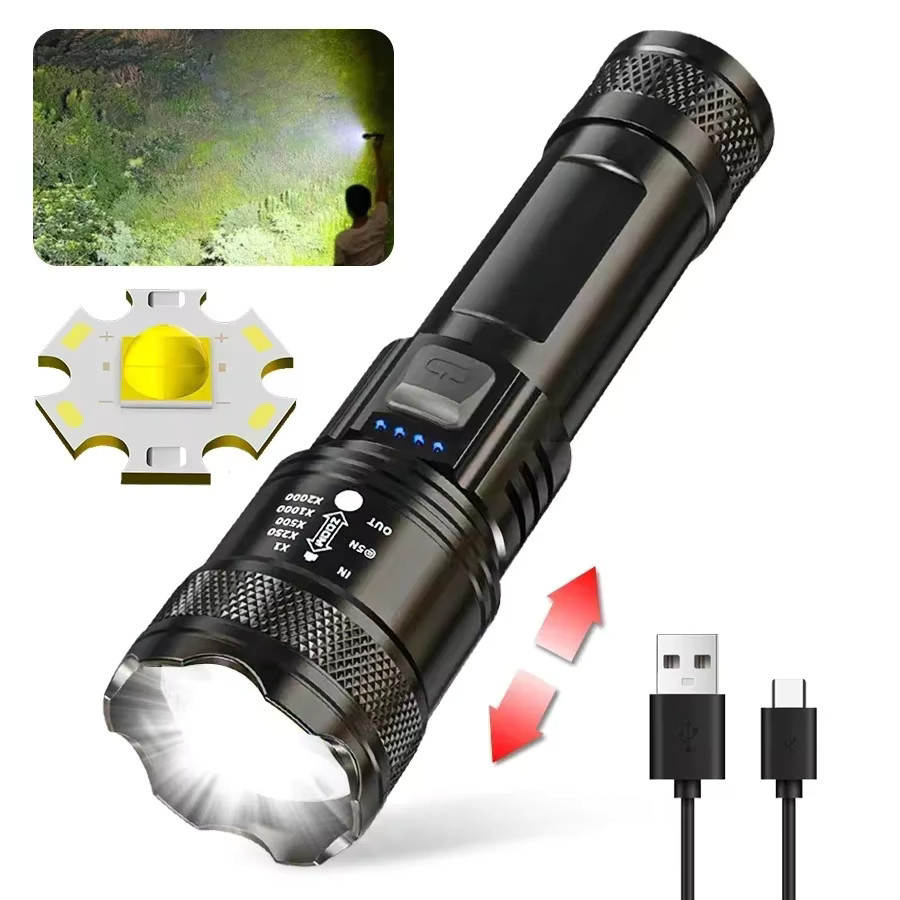 NEWBIRTH Taktische LED Taschenlampe mit 2000 Lumen, USB-Ladung, Zoom-Funktion und Display, Schwarz - Bild 7