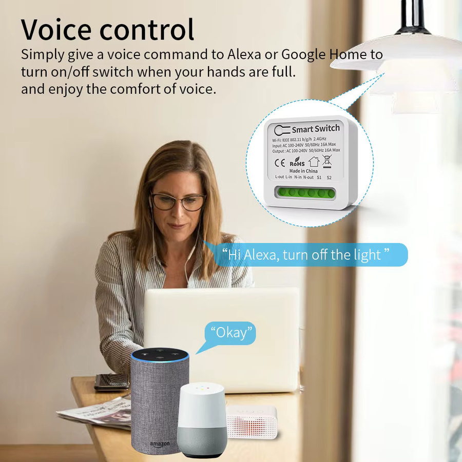 Szaoju Intelligenter WLAN-Schalter in Weiß, Tuya Smart Breaker mit 2-Wege-DIY-Funktion, kompatibel mit Amazon Alexa und Google Assistant via Smart Life App - Bild 2