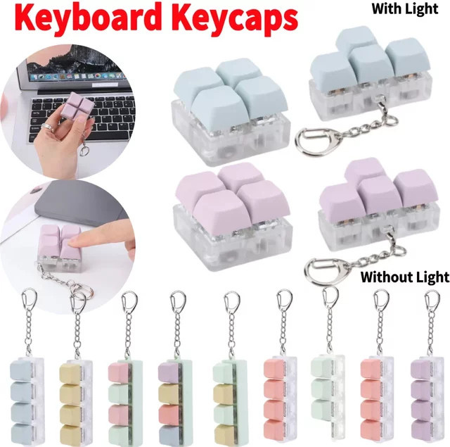 VODOOL 4-Tasten-Tastenkappen-Schlüsselanhänger-Spielzeug, mit LED-Licht, DIY-Tastenkappen, Fidget-Tastaturknopf, Stressabbau-Spielzeug, mechanische Tastatur - Bild 1