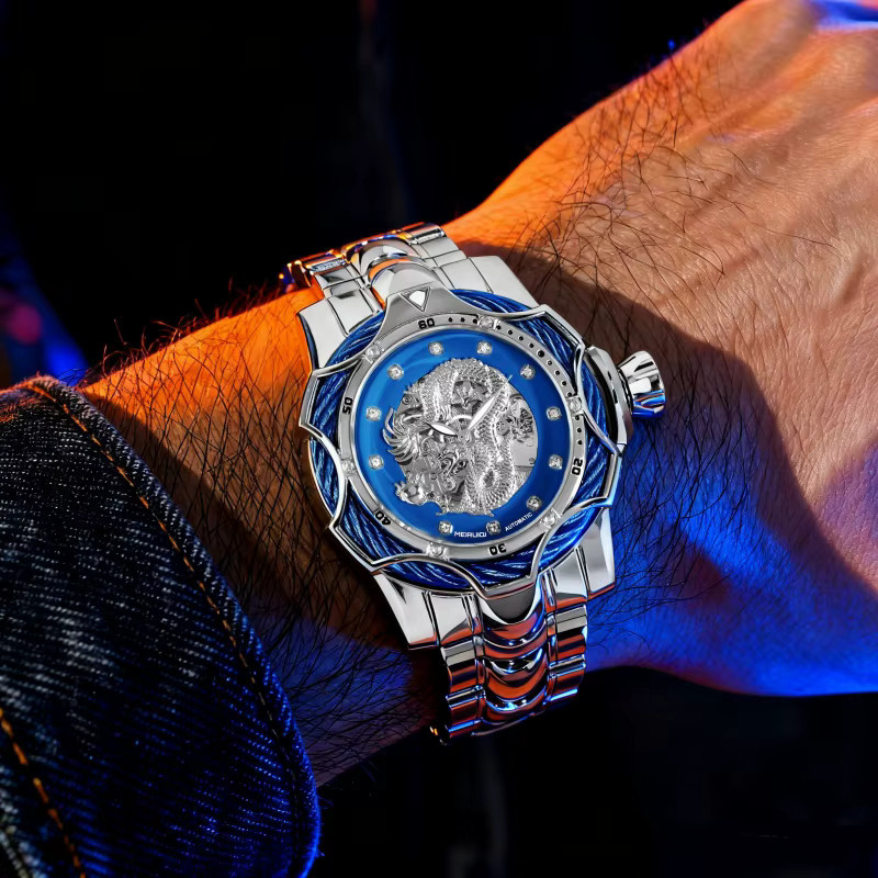 MEIRUIQI Armbanduhr Automatik, Edelstahl, blaues Zifferblatt, Herren - Bild 5