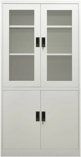 vidaXL Büroschrank aus Stahl mit Glastüren in Grau, B/T/H: 90 x 40 x 180 cm - Bild 1