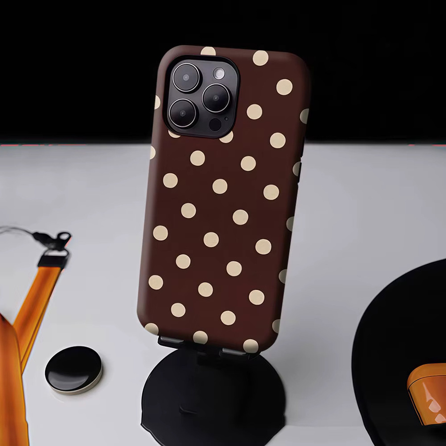 Aurbe 2-in-1 MagSafe Hülle mit mattem Film und Vintage Polka Dot Print für iPhone 17 16 15 14 Plus Pro Max, Stoßfeste Hartschale, Braun - Bild 4