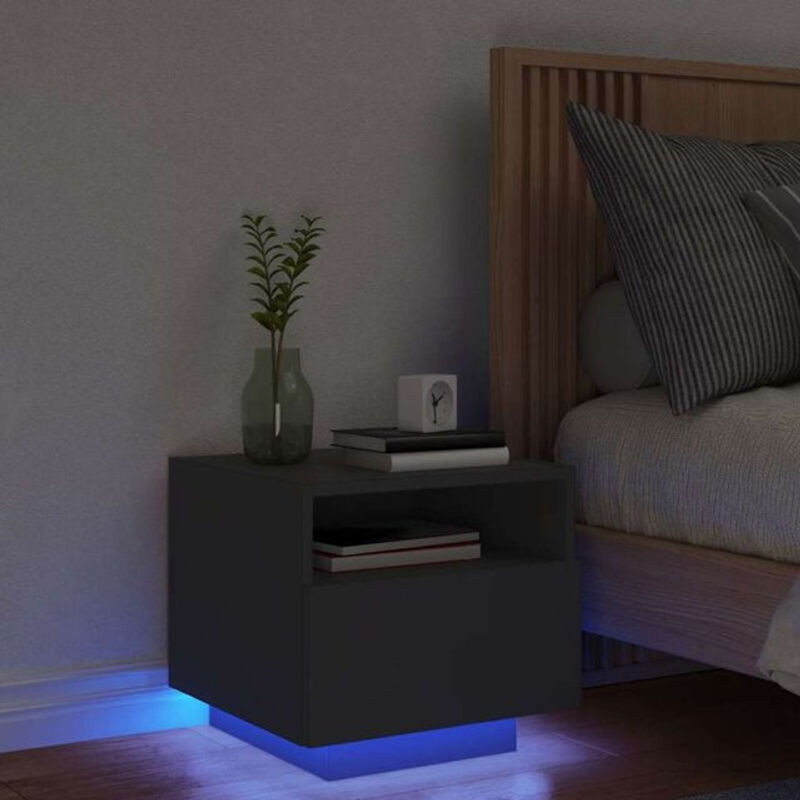 Vidaxl Nachttisch mit LED-Leuchten in Schwarz, modern, B/T/H: 40 x 39 x 37 cm - Bild 1