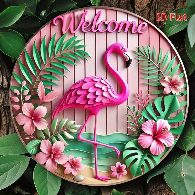 Potdemiel Flamingo Willkommensschild aus Metall, Wandkunst in Mehrfarbig, B/H: 20 x 20 cm - Bild 1