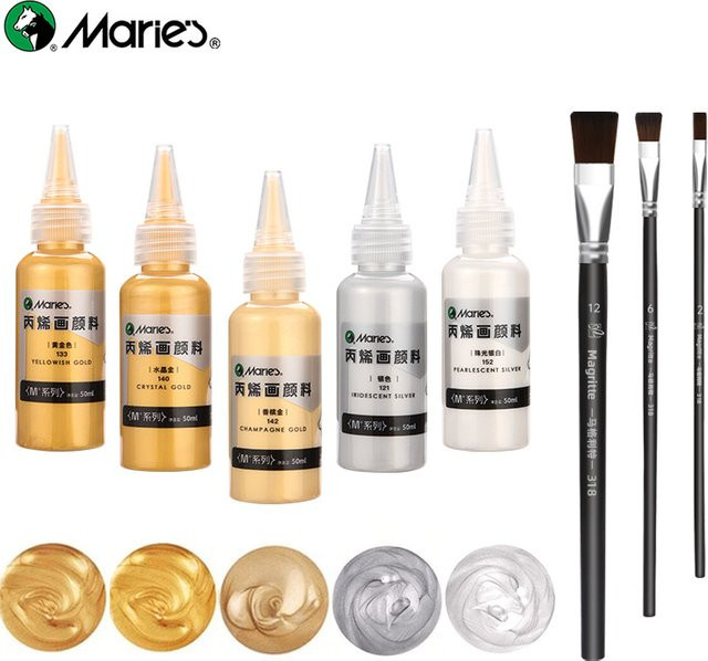 Marie 8-teiliges Metallic-Acrylfarben-Set mit 5 Perlglanz-Schimmerfarben à 50 ml und 3 Pinseln in Multicolour für DIY-Projekte auf Leinwand - Bild 1