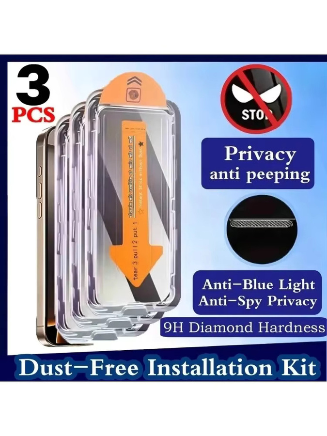 DIXSG 3er Pack Anti-Spionage Hartglas Displayschutzfolien für iPhone 16 15 14 13 12 11 Pro Max Plus XR mit One Click Staubfreier Anwendung, Transparent - Bild 4