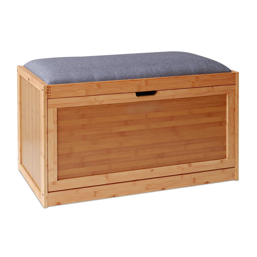 Relaxdays Schuhbank aus Bambus mit gepolsterter Sitzfläche in Grau, B/T/H: 80 x 49 x 30 cm - Bild 2