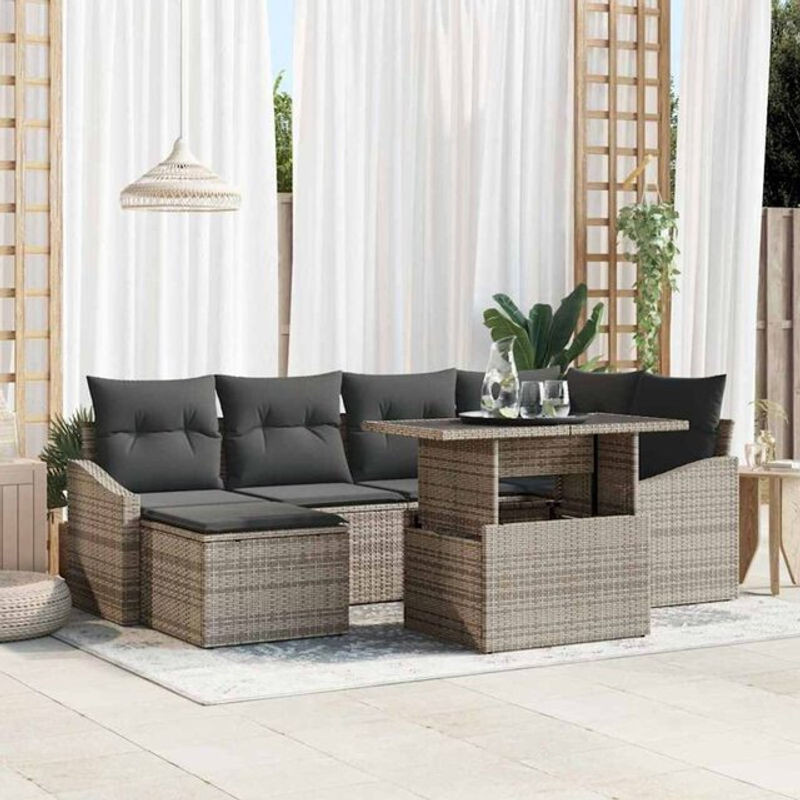 Vidaxl Garten-Sofa-Set aus Rattan mit 7 Teilen in Grau inklusive Kissen, Hocker und integriertem Stauraum - Bild 1