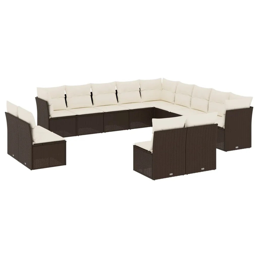 vidaXL 13-tlg. Garten-Sofagarnitur in L-Form aus Poly-Rattan mit Kissen in Braun und Cremeweiß - Bild 2