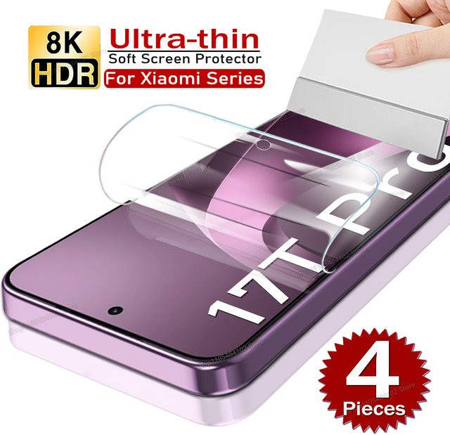4 Stück Hydrogel Displayschutzfolie für Xiaomi 12 13 14 15 17 Pro Ultra und Lite 5G, transparent und dünn - Bild 1