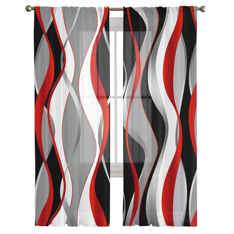 A Family Of Home Textiles Transparentes Voile Tüll Vorhang mit 3D Abstrakten Linien und Farbverlauf in Rot, Breite: 135 cm, Höhe: 114 cm - Bild 3