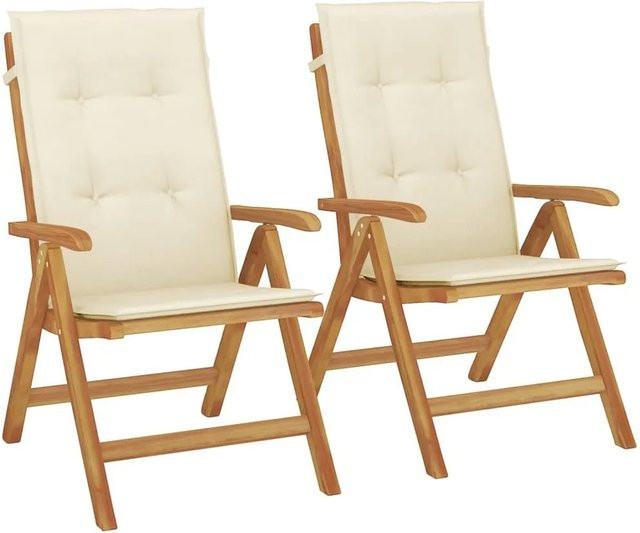 vidaXL Gartenstühle aus Teakholz mit Kissen, 2er Set, Beige - Bild 1