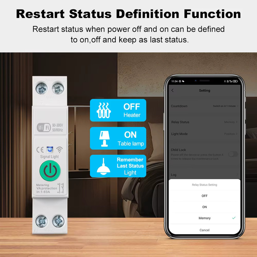 Manhot Tuya WiFi Smart Circuit Breaker 1P+N 63A mit Timer und Stromzähler in Weiß - Bild 6