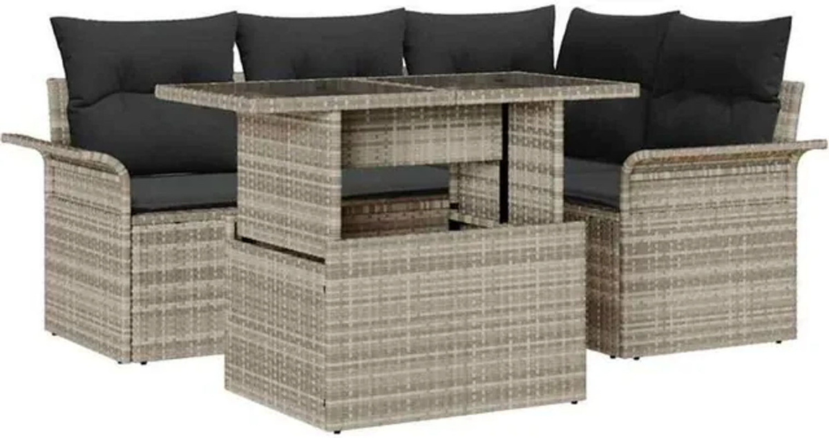 vidaxl Garten-Sofa-Set aus Poly-Rattan mit 5 Kissen in Hellgrau - Bild 1