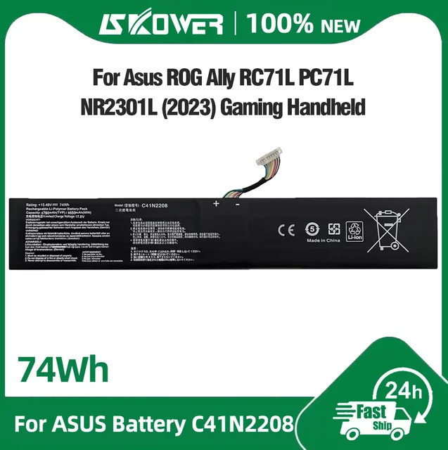 SKOWER DIY Upgrade Hochleistungs-Akku C41N2208 für ASUS ROG Ally RC71L PC71L NR2301L (2023) Z1 Extreme Gaming Handheld, 74Wh, Schwarz - Bild 1
