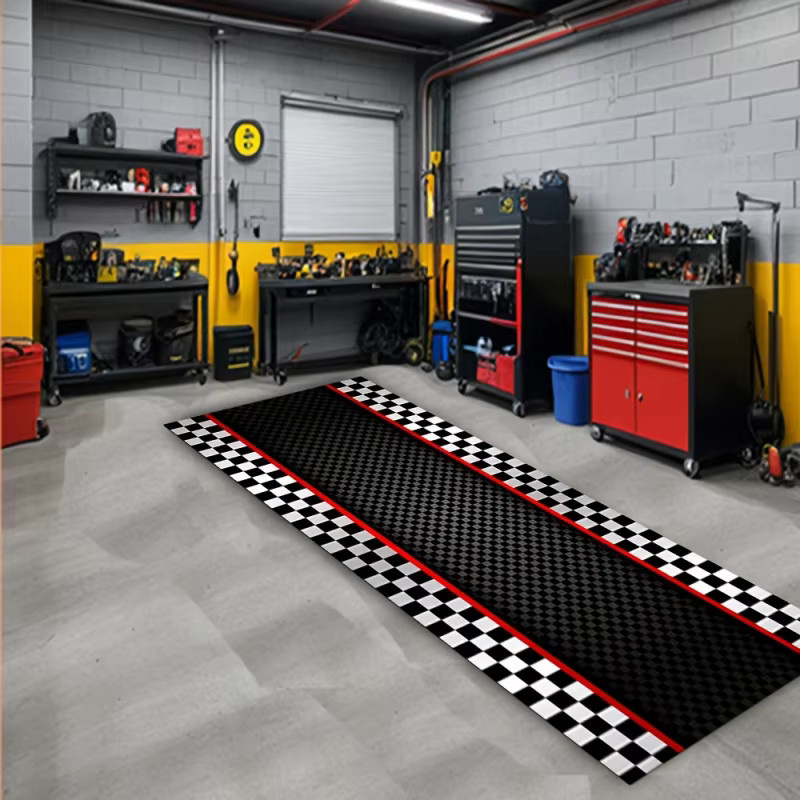 VIKAMA Racing-Track-Teppich Schwarz, rutschfeste Motorrad-Fußmatte aus Polyester für den Eingangsbereich - Bild 4
