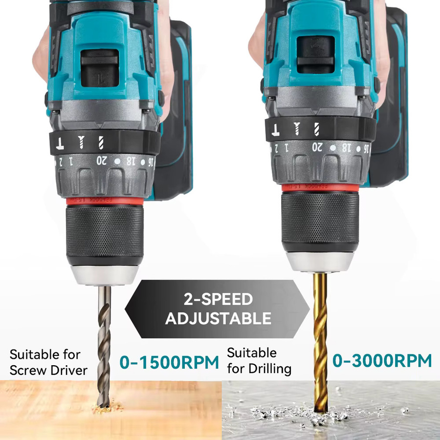 YOFIDRA Bürstenlose Schlagbohrmaschine mit 23 Drehmomentstufen und 13mm Bohrfutter kompatibel mit Makita 18-21V Akku in Petrol - Bild 5