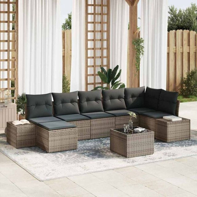 Vidaxl Garten-Sofa-Set aus Poly-Rattan mit 8 Kissen in Grau - Bild 1