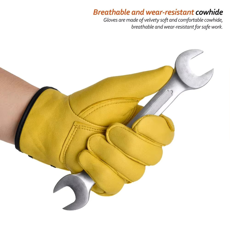 Arbeitshandschuhe aus weichem Rindsleder für Männer in Weiß und Gelb zum Schutz beim Schweißen, in der Gartenarbeit oder für Mechaniker und Fahrer - Bild 2