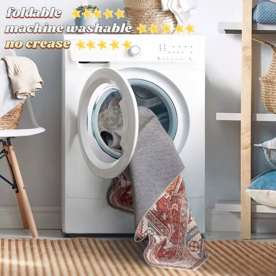 VIKAMA Retro Teppich im orientalischen Design, Plüsch Bodenmatte für Wohnzimmer und Schlafzimmer, Multicolour - Bild 4