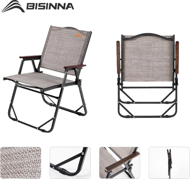 BISINNA Camping-Klappstuhl für Erwachsene in Grau mit Textilene-Bezug und Armlehnen - Bild 1