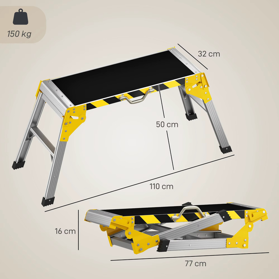 HOMCOM Arbeitsplattform Werkbank aus Aluminium, klappbare Arbeitsbühne in Silber, Belastbarkeit bis 150 kg, B/T/H: 110 x 32 x 50 cm - Bild 3
