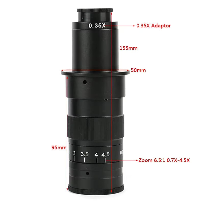 Eakins C-Mount Zoom-Objektiv für HDMI und USB-C Industrie-Videomikroskopkameras, Vergrößerung 0,7X bis 4,5X, Schwarz - Bild 1