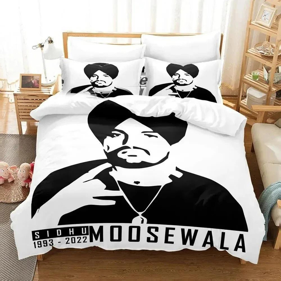 Sidhu Moose Wala Bettwäsche-Set mit 3D-Druck, bestehend aus 1 Bettbezug und 2 Kissenbezügen, Material: 100% Polyester, Breite: 70 cm, Länge: 133 cm - Bild 1