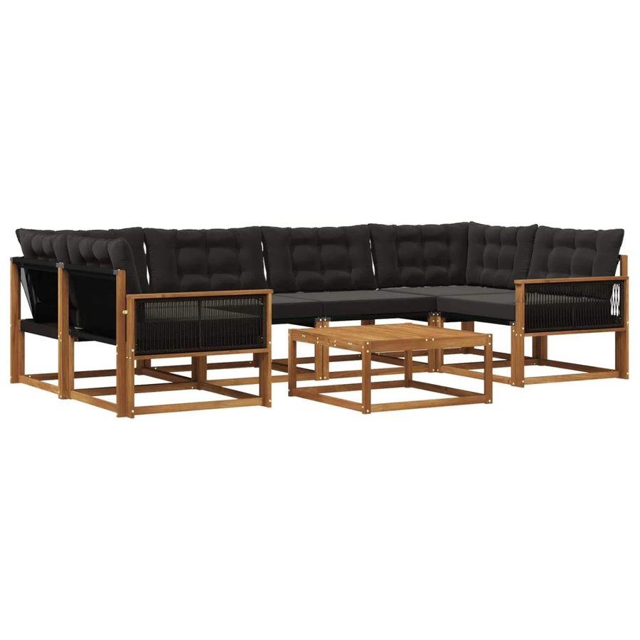 vidaXL Outdoor-Sofagarnitur in U-Form aus massivem Akazienholz mit Textilene und 7 Kissen in Natur und Schwarz - Bild 2