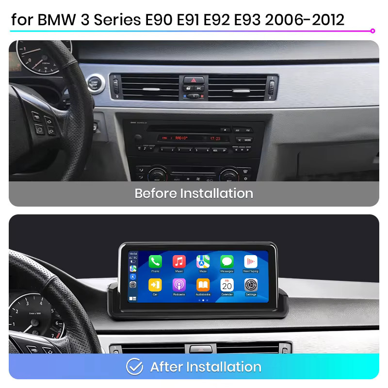 Junsun Multimedia Player mit Linux System für BMW 3er E90 E91 E92 E93, Drahtloses CarPlay und Android Auto mit IPS Touchscreen, Schwarz - Bild 2