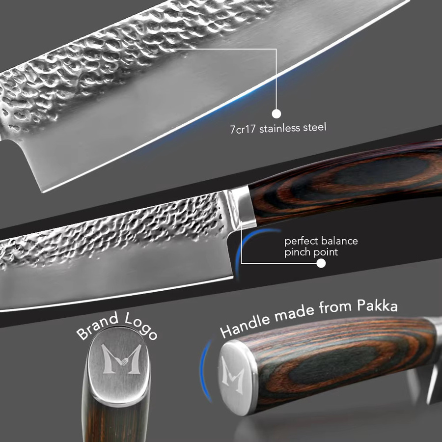 MYVIT Kochmesser-Set aus Edelstahl mit hohem Kohlenstoffgehalt, Farbe: Silber, Klingenlänge: 17,8 cm - Bild 2