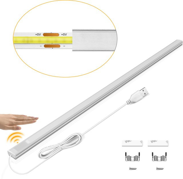 Lcamaw COB LED-Lichtleiste mit Bewegungssensor und USB-Anschluss, Warmweiß, Schrankbeleuchtung und Nachtlicht für Küche und Möbel - Bild 1