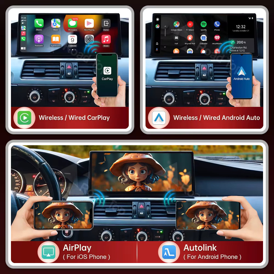 RoadTop DE 12,3 Zoll Linux Ultra-dünner Bildschirm für BMW Serie 3 5 E60 E61 E90 E91 E92 E93 CCC CIC Multimedia-Display Autoradio Touchscreen mit Wireless CarPlay und Android Auto in Schwarz - Bild 3