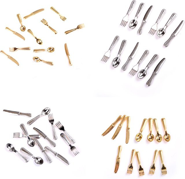 DIAPER&CORED Miniatur Messer Gabel Löffel Sets, 12-teiliges Set, Puppenhaus Zubehör - Bild 1