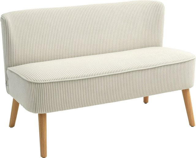 HOMCOM 2 Sitzer Sofa modern mit Cord-Optik und Holzbeinen, Cremeweiß, B: 117 cm, T: 56,5 cm, H: 77 cm - Bild 1